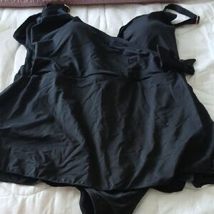 Black Swimsuit with Skirt Overlay